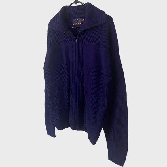 Vintage American Priority Full-Zip Ribbed-Knit Sweater Navy Blue Men's Medium - Picture 2 of 11